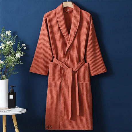 100% Cotton Couple Robe Waffle Bathrobe Gown Kimono Yukata Home Clothes Casual Women Sleepwar Nightwear Spring Summer Loungewear