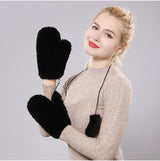 Hot Sale Women's 100% Natural Rabbit Fur Winter Gloves Warm Knit Thick Thermal Mittens Soft Real Fur Outdoor Cold Weather Glove
