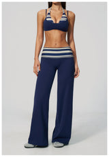 Fashion Polka Dot And Striped Wide Leg Pants For Women Fold Over Waist  Bell-bottoms Flare Yoga Pants Push Up Workout Leggings