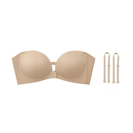 Front Closure Strapless Bras For Women Seamless Push Up Brassiere Thick Soft Underwear Solid Color Adjustable Invisible Lingerie