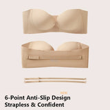 Wireless Strapless Bra Women Double Front Buckle 6Point AntiSlip 3Level 3D Molded Petal Deep V Seamless Multiway Pushup Bra 1PC