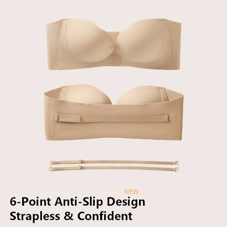 Wireless Strapless Bra Women Double Front Buckle 6Point AntiSlip 3Level 3D Molded Petal Deep V Seamless Multiway Pushup Bra 1PC