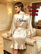 Custom Name Embroidery Satin Kimono Robe Personalized Name Bridesmaid Bride Wedding Getting Ready Morning Robe Bridal Party Gift