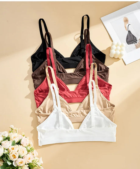 Triangle Non-paded Bralettes Women Wireless Deep V Bras Plunge Unlined No Underwire Brassiere Seamless Comfortable Everyday Bras