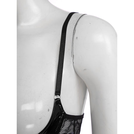 Womens Sexy Open Cup Underwired Bra Patent Leather See-through Floral Lace Brassiere Exposed Nipple Lingerie Underwear Nightwear