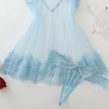 MUZISKAT French Pure Desire Mesh Splicing Lace Hollow Perspective Plastic Slimming Strap Fun Sleeping Skirt thong