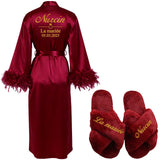 Customized Bathrobe for Women Personalized Name And Date Robe Add Any Text Gown for Bridal Party Feather Bride Robes