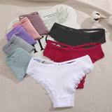 2PCS Cotton Panties for Women Sexy Lace Brazilian Briefs Female Low-Waist Cross Webbing Underpants Stretch Breathable Intimates
