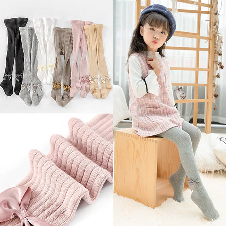 Baby Pantyhose Girls Tights Toddler Girl Winter Clothes Cute Girl Bow Pants Cotton Breathable Stockings Knit Kid Tights