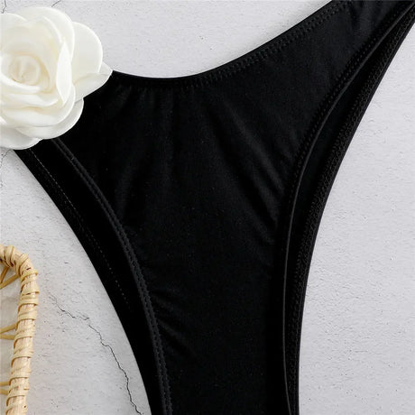 Sexy Flower Bandeau Swimwear Thong Bikini Women Lace-up Swimsuits Swimming Bathing Suit Brazilian Bikinis Set Mujer Biquini