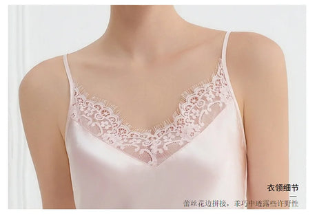 Sexy Women Long Nightgown Intimate Lingerie Patchwork Lace Suspender Nightdress Chemise Sleepwear Loungewear Silk Satin Homewear