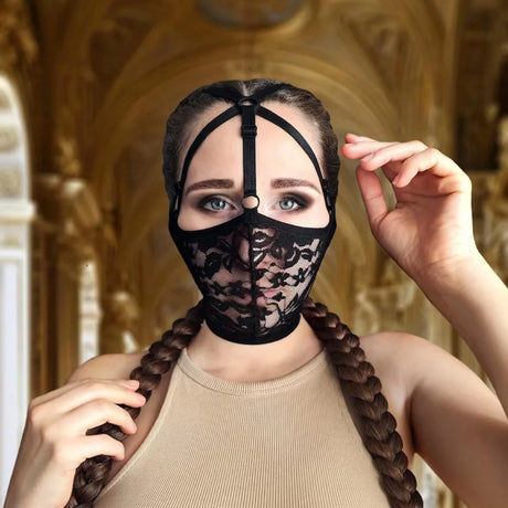 Women Lace Cosplay Multi‑Style Black Mesh Fishnet Full Face Mask Stretch Face Cover Halloween Masquerade Carnival Accessory