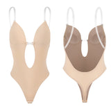Backless Bodysuit Shapewear for Women Built-in Bra Multiple straps Thongs Body Shaper U Plunge Seam-free Faja with Open Crotch