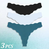 3PCS Women Seamless Panties Wavy Design Ultra-thin Panties Women Ice Silk Underwear Sexy Panty Low Waist G-string Female Solid