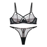 Women Sexy See Through Lace Bra Set Elegant Perspective Bikini Thong Set French Style Erotic Push Up Underwear Bra Panty Sets