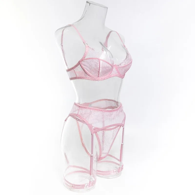 Women's Red Lace Lingerie Set with Underwire Bra High Waist Garter Belt Thong and Thigh Straps Romantic Bedroom Outfit Set 2026