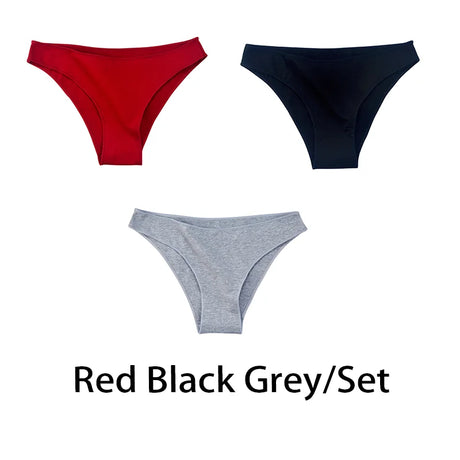 3PCS/Set Women Sexy Cotton Panties Low Waist Bikini Underwear Female Underpants Solid Color Soft Girls Briefs Intimates