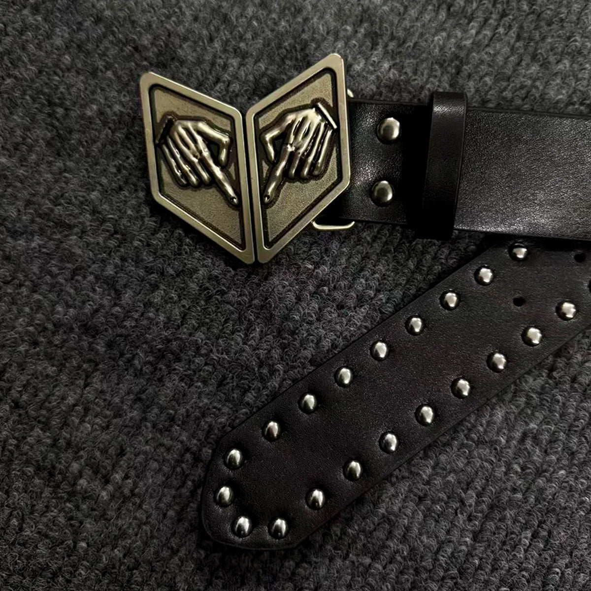 Anime Cosplay Rivet Faux‑Leather Waist Belt Unique Gesture‑shaped Metal Buckle Decor Unisex Punk Trouser Strap Fashion Accessory