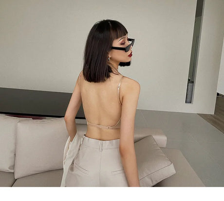 Deep U Low Cut Sexy Bra Push Up Backless Bra for Women Anti Sagging Cross Back Bras Solid Color One Piece Beauty Back Underwear