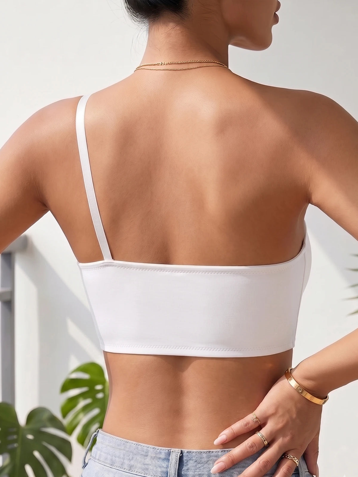 One Shoulder Women Bra Wireless Solid Front-Clasp Push up Bra Non-slip Unlined Comfortable Bra