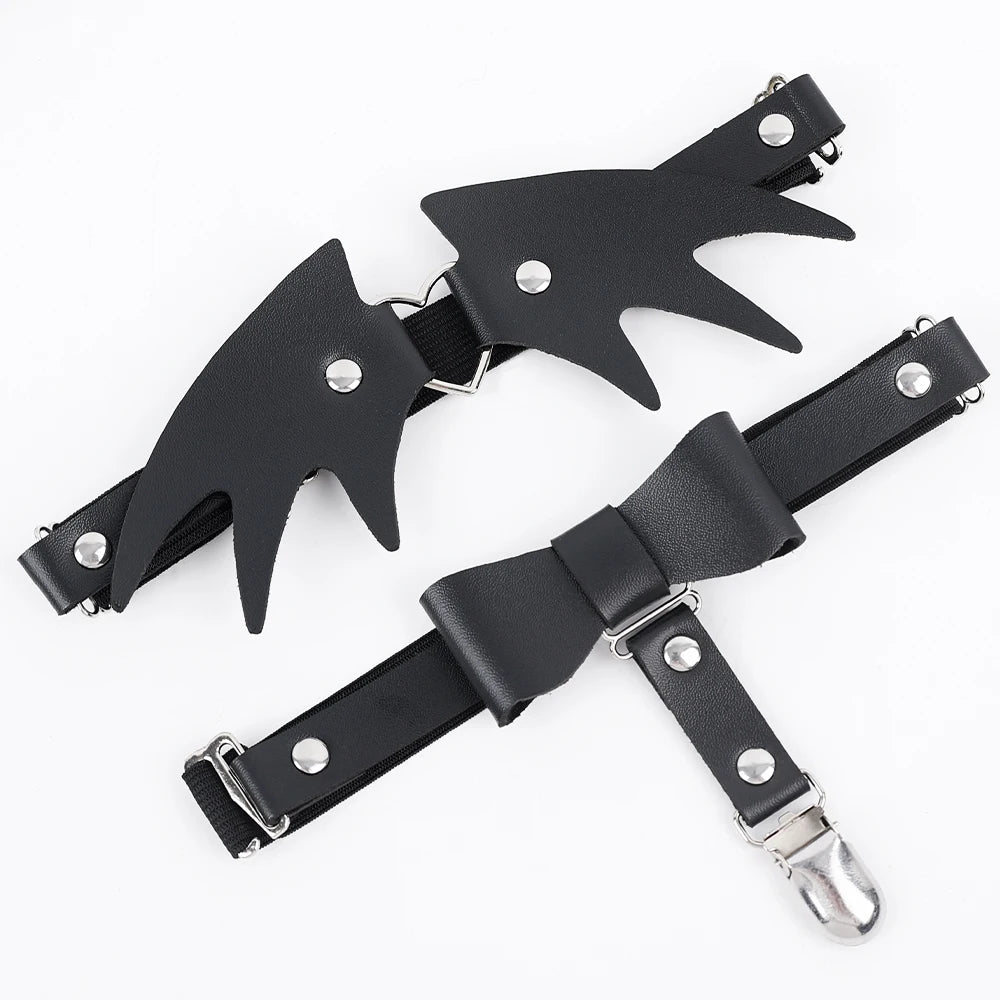Punk Black Heart Leather Sword Belt Waist Garter Handmade Body Bondage Sexy Leg Suspenders Harness Stockings Belts for Women
