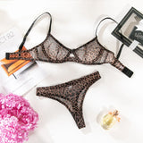 Seamless Leopard Print 2-piece Bra Set Lingerie Sexy See Through Erotic Romantic Set Underwear Women Bra and Panty Set