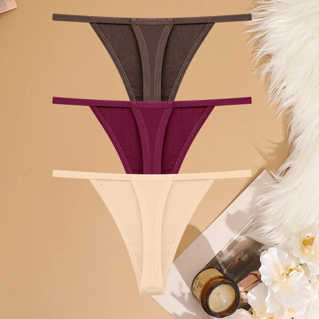 3Pcs/Set Women Sexy Cotton G-String Thin Strap Femme Thong Underwear Intimate Panties Low Waist Briefs Lingerie Cotton T-back