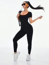 Women's Slimming Sexy Yoga Sports Jumpsuit Spring Summer Threaded Square Collar Lifting Buttocks Design Comfortable Active Wear