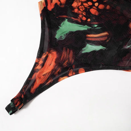 Fashion Tie Dye Printing One-Piece Romper Sexy Women Long Sleeve Bodysuits Streetwear Y2k Bottoming Tops Clubwear O-Neck T-Shirt