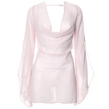 Womens Dresses Spring 2026 New Sexy See Through Backless Low Chest Mini Dress Streetwear Fashion Lace-up Long Sleeves Lady Dress