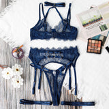 Ellolace Solid Women's Lingerie Sets Seductive Halter Bra Garter Thong 3PC with Leg Circles Sexy Lace Intimate Women Underwear