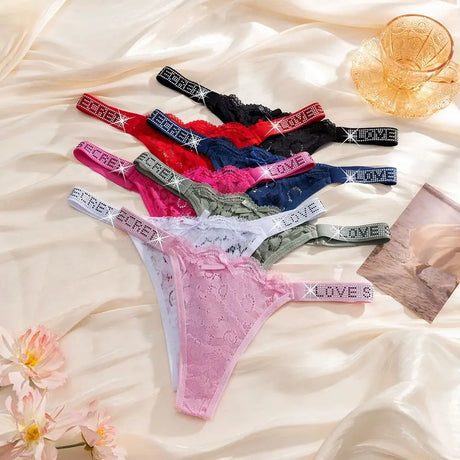 Lingerie Crystal Lace Flower Panties Cotton Crotch Embroidery Seamless Thong Underpants Low-waist Bikini Underwear Women Gifts