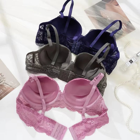 Lace Bra for Women Big Cup 1/2 Sexy Floral Underwire Underwear Ladies Push Up Thin Bra Half Cup 36-42C Black Gather Brassiere