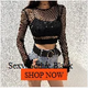 Sexy Women T Shirt See Through Mesh Black Long Sleeve Bodysuit Sheer Slim Turtleneck Tulle Crop Top T-Shirt Transparent Clubwear