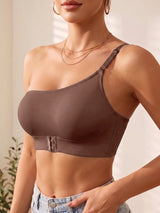 One Shoulder Women Bra Wireless Solid Front-Clasp Push up Bra Non-slip Unlined Comfortable Bra