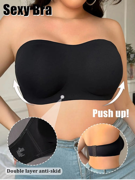 Plus Size Strapless Bandeau Bra - Wireless Support Extended Coverage