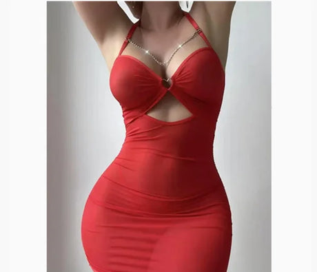 New European cross-border foreign trade sex sexy mesh perspective underwear chain nightdress thong set