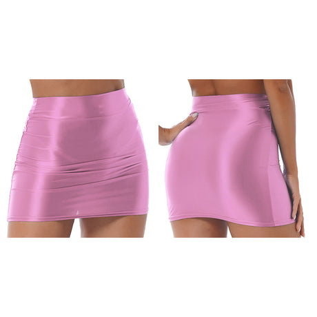 Womens Glossy Two-piece Outfit Oil Shiny Smooth High Waist Mini Skirt with Tank Top Nightclub Rave Outfit Pole Dancing Clubwear