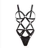Women's PVC Faux Leather Glitter Cupless Crotchless Halter Teddy Bodysuit Lingerie