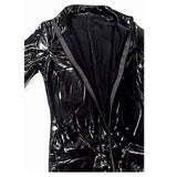 Women's Sexy Faux Latex Jumpsuit Shiny Patent Leather PVC Catsuit Bodycon High Neck Long Sleeve Zip Front Back Slim Fit Clubwear