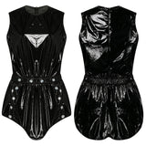 Women One Piece Adaptive Pajama Nightwear Shiny Metallic Sleeveless Buttoned Sleeveless Jumpsuit Waterproof Rompers Bodysuit