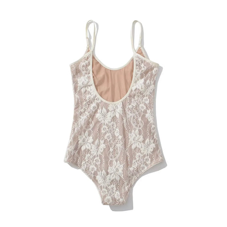 Sexy See Through Lace With Lining Backless Spaghetti Strap Bodysuit Woman Sling Tight Short Jumpsuit Slim Fit Rompers Playsuits