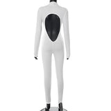 2025 Autumn Solid Backless Skinny Jumpsuits Women Sexy Deep V Neck Long Sleeve Slim Fitness Overalls Clubwear Street Rompers