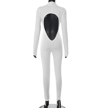 2025 Autumn Solid Backless Skinny Jumpsuits Women Sexy Deep V Neck Long Sleeve Slim Fitness Overalls Clubwear Street Rompers