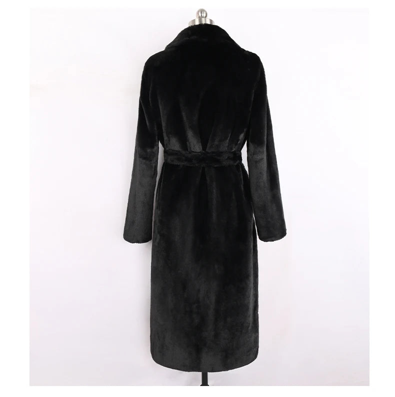 Mauroicardi Winter Long White Black Warm Thick Soft Flowy Fluffy Faux Fur Coat Women Sashes Loose Casual Furry Overcoat 2024