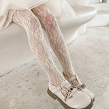 Lolita Girls Vertical Stripe Lace Mesh Pantyhose Cozy Wear Resistant Elastic Knit Elegant Sweet Princess Leggings