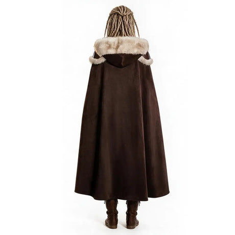 Women New Viking Barbarian Cape Goddess Warrior Plush Cape Retro Plush-Trimmed Hooded Cloak Set Medieval Retro Halloween Costume