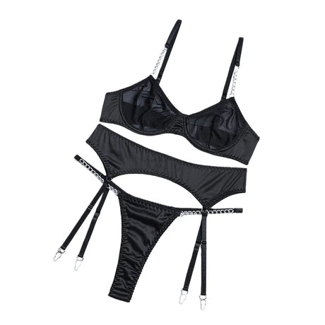 Yimunancy Transparent Bra Underwear Set Women Basic Erotic Sexy Garter Kit Chain Lingerie Set