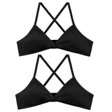 2Pcs/Set Ribbed Cross Back Triangle Bralette Set Women Spaghetti Strap Breathable Daily Bra Wireless Casual Daily Lingerie S-L