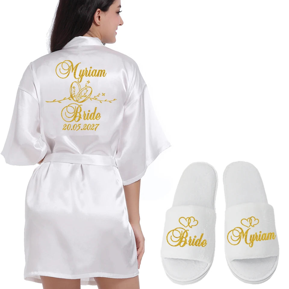Customized Logo Wedding Date Name Bathrobe Faux Silk Bridal Robe Bride Bridesmaid Wedding Robes Woman Bachelorette Preparewear